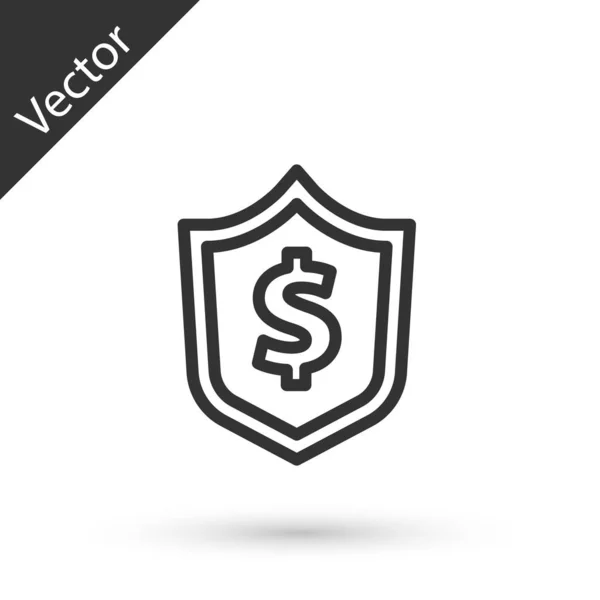 Šedá Čára Štít Ikonou Symbolu Dolaru Izolované Bílém Pozadí Ochranný — Stockový vektor