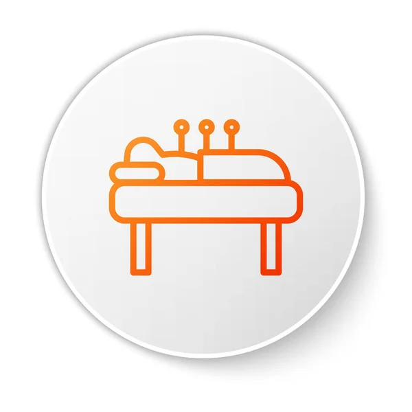 Orange line Acupuncture therapy icon isolated on white background. Chinese medicine. Holistic pain management treatments. White circle button. Vector.