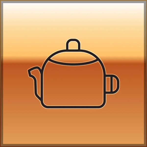 黑线水壶 手柄图标与黄金背景隔离 茶壶图标 — 图库矢量图片