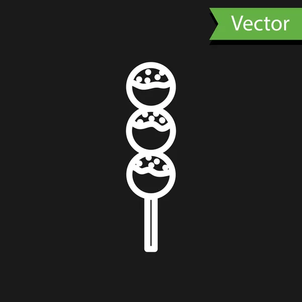 Línea Blanca Takoyaki Icono Palo Aislado Sobre Fondo Negro Comida — Vector de stock