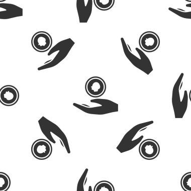 Gri El madeni para ikonunu beyaz arka planda izole edilmiş kusursuz desen olarak tutuyor. Dolar ya da USD sembolü. Nakit bankacılık tabelası. Vektör İllüstrasyonu.