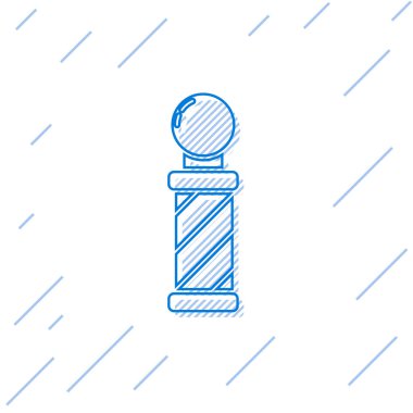 Mavi çizgi klasik berber dükkânı ikonu beyaz arka planda izole edilmiş. Berber dükkanı direği sembolü. Vektör İllüstrasyonu.