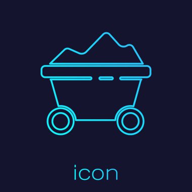 Turkuaz hat Kömür madeni tramvay ikonu mavi arka planda izole edildi. Fabrika kömür madeni vagonu. Vektör İllüstrasyonu.