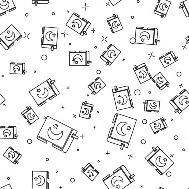 Siyah çizgi kutsal Kur 'an ikonu beyaz arka planda izole edilmiş kusursuz desen. Müslüman bayramı, Kurban Bayramı, Kurban Bayramı, Ramazan Kareem. Vektör İllüstrasyonu.