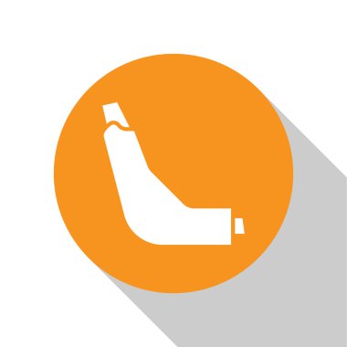 Beyaz fonda beyaz astım ikonu izole edildi. Öksürük şurubu, solunum, alerjik hasta. Turuncu daire düğmesi. Vektör İllüstrasyonu.