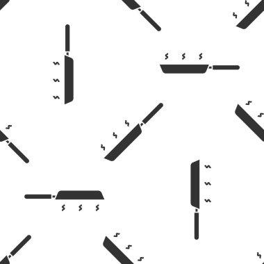 Gri kızartma ikonu beyaz arka planda izole edilmiş pürüzsüz desen. Kızartma veya kızartma gıda sembolü. Vektör İllüstrasyonu.