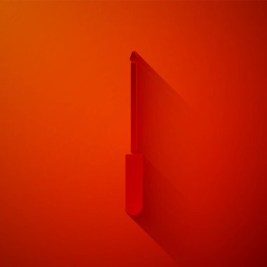 Kağıt kesiği bileyici simgesi kırmızı arkaplanda izole edilmiş. Kağıt sanatı tarzı. Vektör İllüstrasyonu.