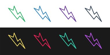 Çizgi Şimşek simgesi siyah beyaz arkaplanda izole edildi. Flaş işareti. Flaş ikonunu yükle. Gök gürültüsü. Yıldırım çarpması. Vektör İllüstrasyonu.