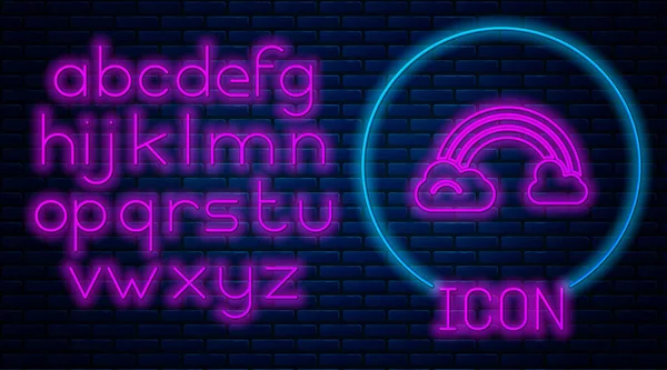 Glowing Neon Rainbow Clouds Icon Isolated Brick Wall Background Neon — 스톡 벡터