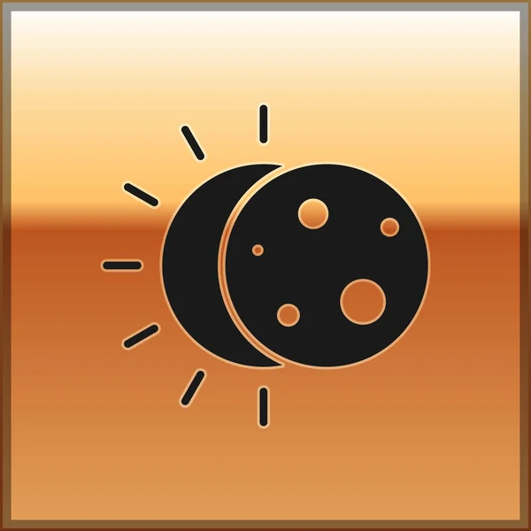 Black Eclipse Sun Icon Isolated Gold Background Total Sonar Eclipse — Stock Vector