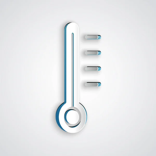 Paper Cut Meteorology Thermometer Measuring Icon Isolated Grey Background Thermometer — Stock Vector