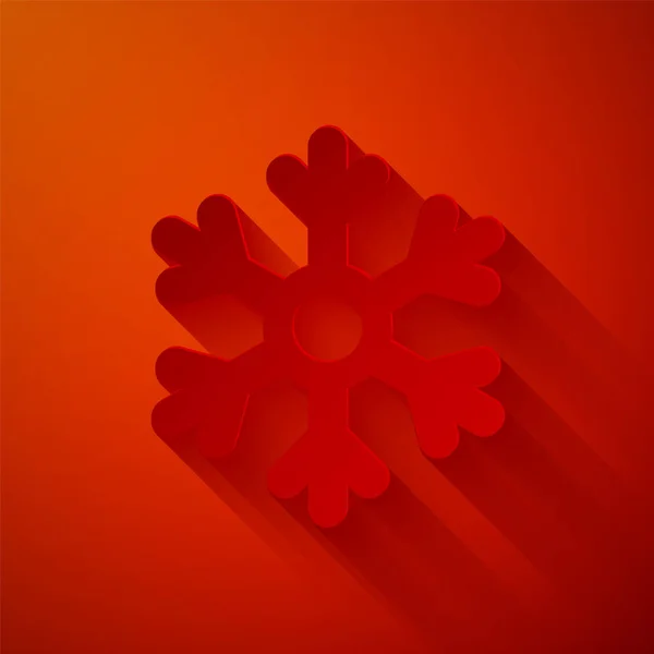 Papier Gesneden Sneeuwvlok Pictogram Geïsoleerd Rode Achtergrond Papierkunst Stijl Vector — Stockvector