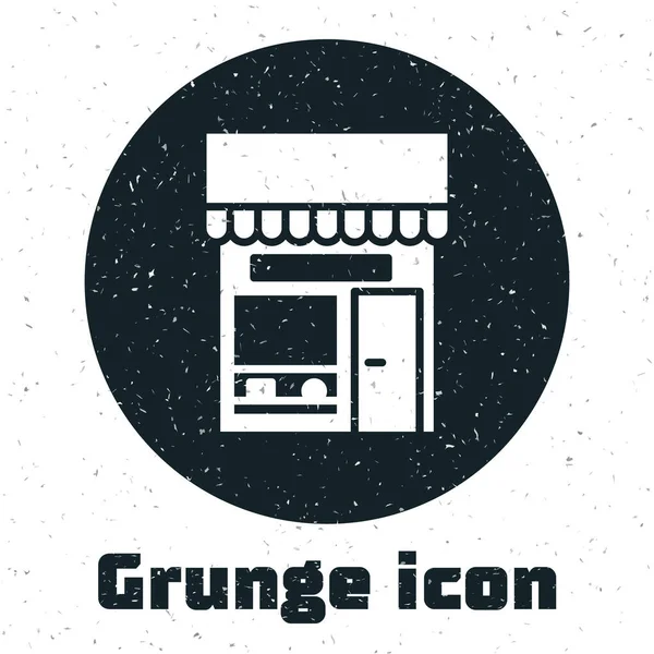 Icône Grunge Shopping Building Market Store Isolée Sur Fond Blanc — Image vectorielle