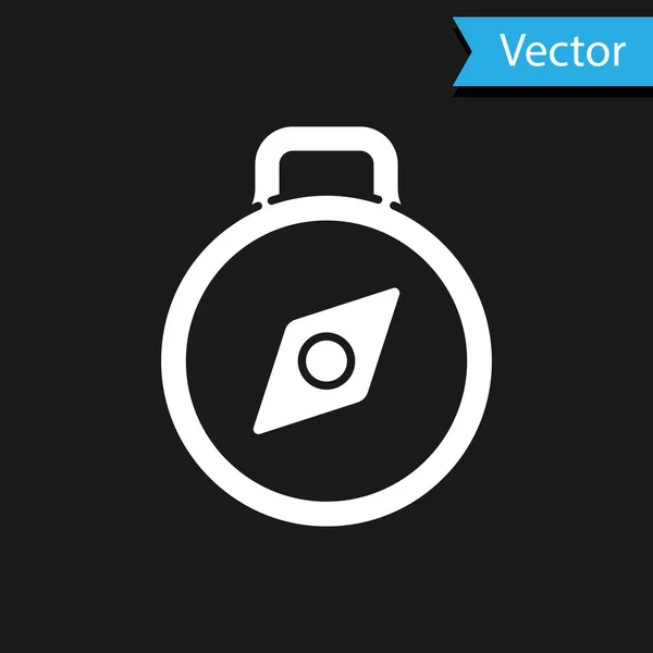 Weißes Kompasssymbol Isoliert Auf Schwarzem Hintergrund Windrose Navigationssymbol Windrosenschild Vektorillustration — Stockvektor