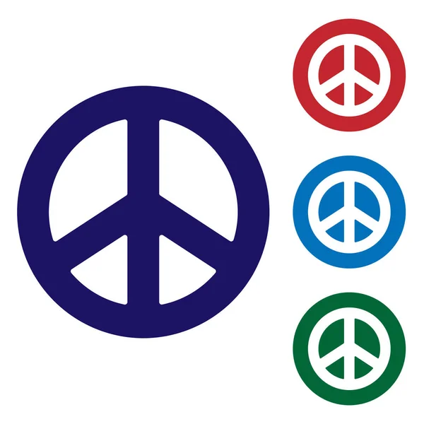 蓝色和平图标孤立在白色背景 嬉皮是和平的象征在彩色正方形按钮中设置图标 病媒图解 — 图库矢量图片