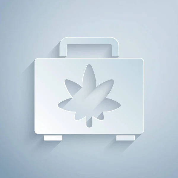 Papel Cortado Caja Compras Marihuana Medicinal Icono Hoja Cannabis Aislado — Vector de stock
