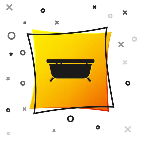 Zwarte Badkuip Pictogram Geïsoleerd Witte Achtergrond Gele Vierkante Knop Vector — Stockvector