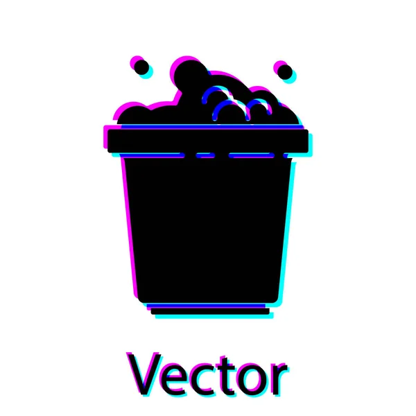 Cubo Negro Con Jabón Suds Icono Aislado Sobre Fondo Blanco — Vector de stock