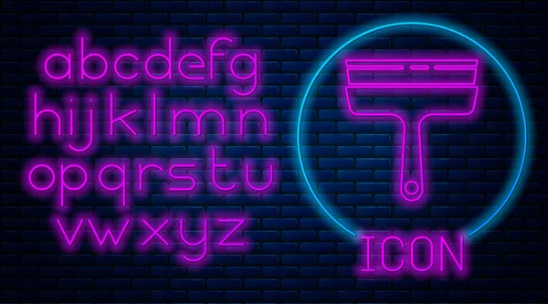 Ragyogó Neon Tisztító Szolgáltatás Gumi Tisztító Ablakok Ikon Elszigetelt Téglafal — Stock Vector