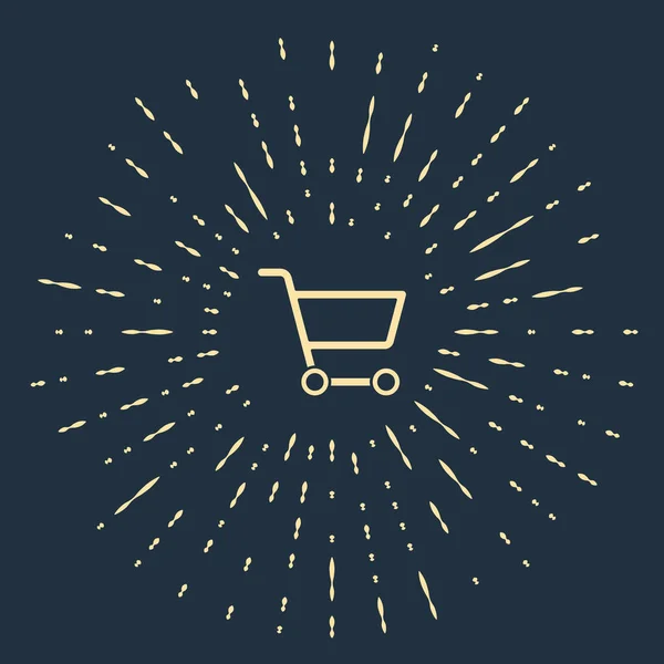 米色购物车图标孤立在蓝色背景 网上购物的概念 送货服务标志 超级市场篮子的象征 随机圆点 病媒图解 — 图库矢量图片