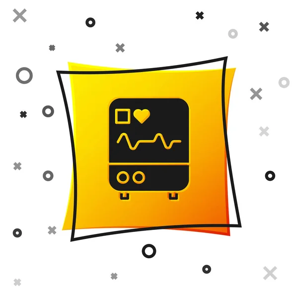 Zwarte Computer Monitor Met Cardiogram Icoon Geïsoleerd Witte Achtergrond Pictogram — Stockvector
