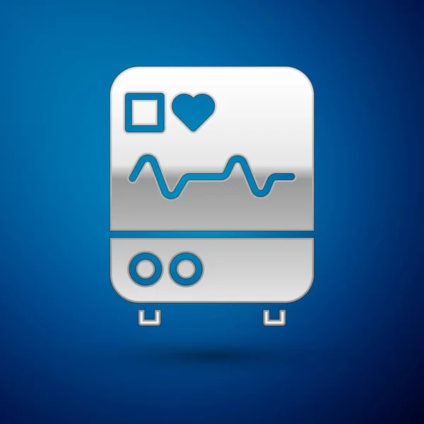 Ασημένια Οθόνη Υπολογιστή Εικονίδιο Καρδιοκαρδιογράφημα Απομονώνεται Μπλε Φόντο Εικονίδιο Παρακολούθησης — Διανυσματικό Αρχείο