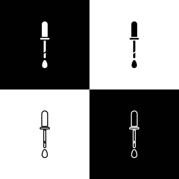 Définir Icône Pipette Isolée Sur Fond Noir Blanc Élément Équipement — Image vectorielle