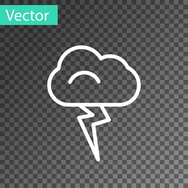Λευκό Εικονίδιο Storm Γραμμή Απομονώνονται Διαφανές Φόντο Σύννεφα Και Αστραπές — Διανυσματικό Αρχείο