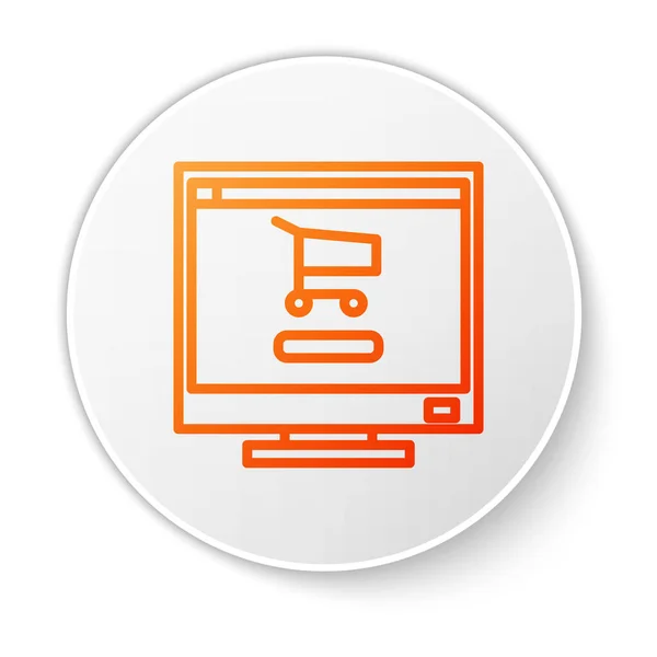 Orange Line Shopping Cart Screen Computer Icon Isolated White Background — Stock Vector