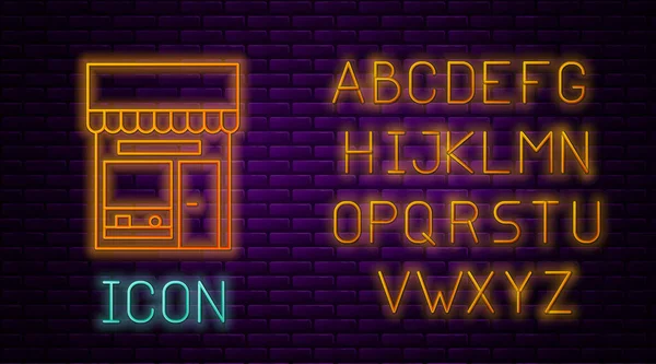 Сяюча Неонова Лінія Торгова Будівля Або Значок Магазину Ізольовані Фоні — стоковий вектор