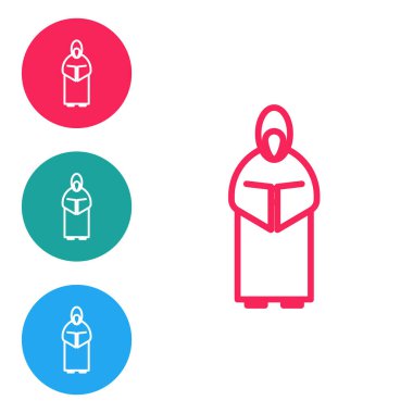 Kırmızı çizgi Monk simgesi beyaz arkaplanda izole edildi. Simgeleri daire düğmelerine ayır. Vektör İllüstrasyonu.
