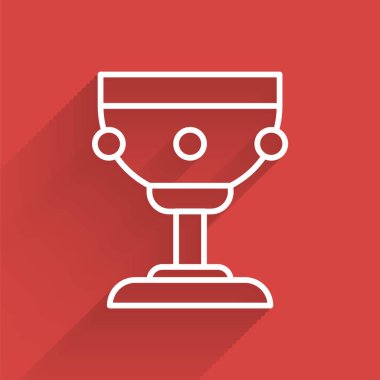 Beyaz çizgi Hıristiyan kadeh ikonu uzun gölgeli izole edilmiş. Hıristiyanlık ikonu. Mutlu Paskalyalar. Vektör İllüstrasyonu.