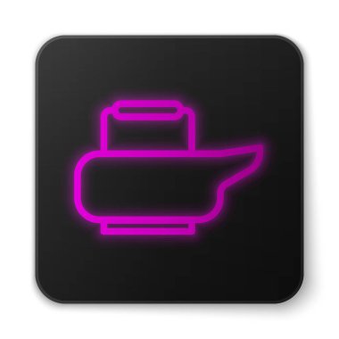Parlayan neon çizgisi Bedpan simgesi beyaz arkaplanda izole edildi. Yatalak hastalar için tuvalet. Siyah kare düğme. Vektör İllüstrasyonu.
