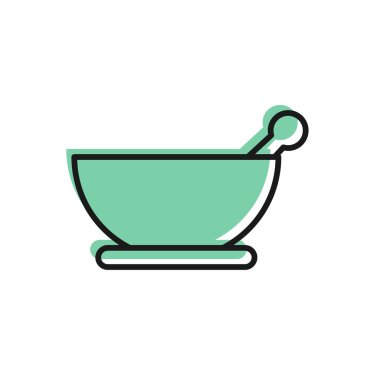 Siyah çizgi havan ve tokmak simgesi beyaz arkaplanda izole edildi. Vektör İllüstrasyonu.