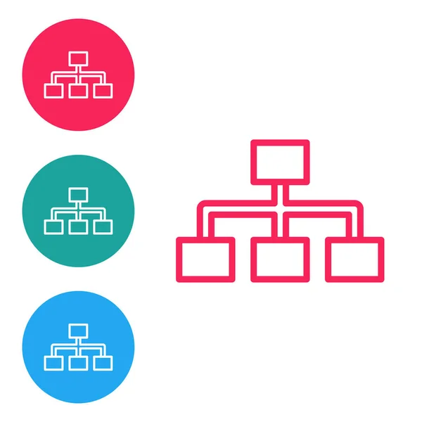 Línea Roja Jerarquía Negocios Organograma Gráfico Infografías Icono Aislado Sobre — Vector de stock