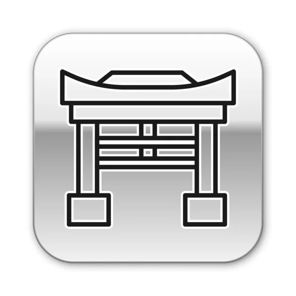 黒線白を基調とした日本ゲートのアイコン 鳥居の看板 日本の伝統的な門のシンボル 銀四角形のボタン ベクターイラスト — ストックベクタ