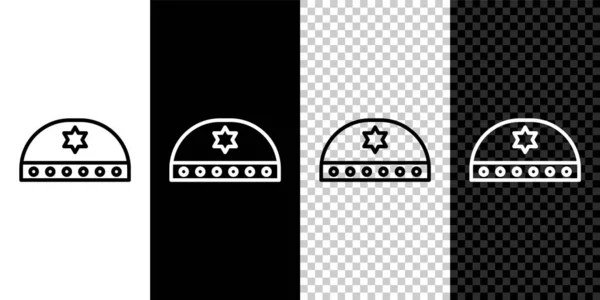 Ορίστε Γραμμή Εβραϊκή Kippah Αστέρι Του David Εικόνα Απομονώνονται Μαύρο — Διανυσματικό Αρχείο