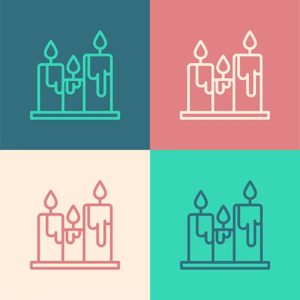 Pop Art Line Icono Velas Ardientes Aislado Fondo Color Vara — Vector de stock