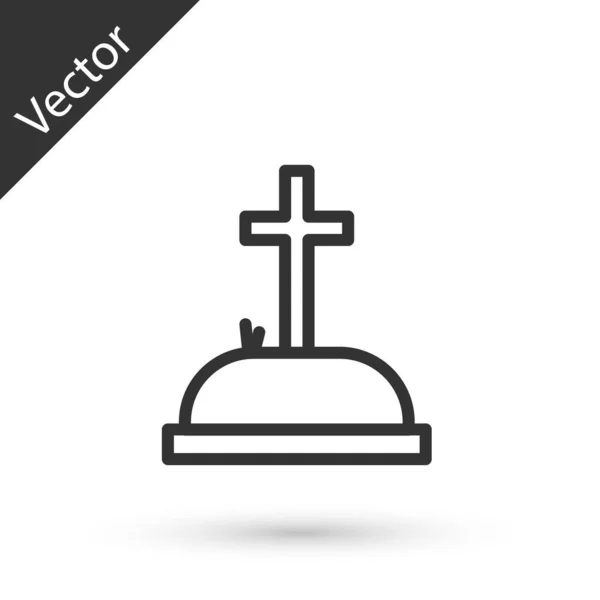 Ligne Grise Tombstone Avec Icône Croix Isolée Sur Fond Blanc — Image vectorielle