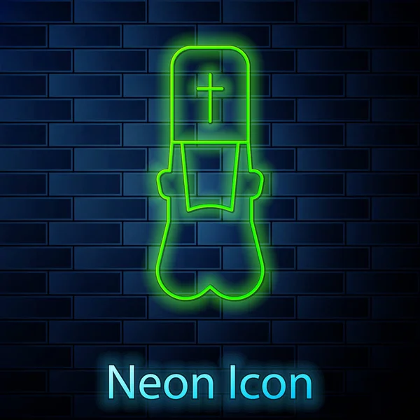 Glowing Neon Line Priest Icon Isolated Brick Wall Background Vector — Stock Vector