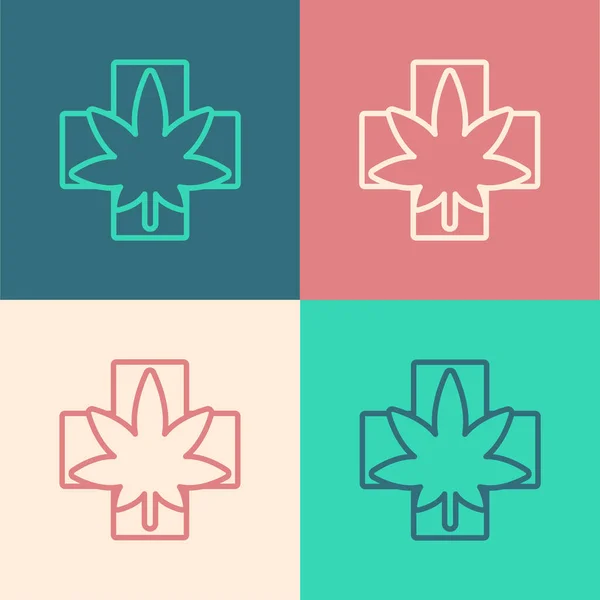 Pop Art Linie Medizinisches Marihuana Oder Cannabisblatt Symbol Isoliert Auf — Stockvektor