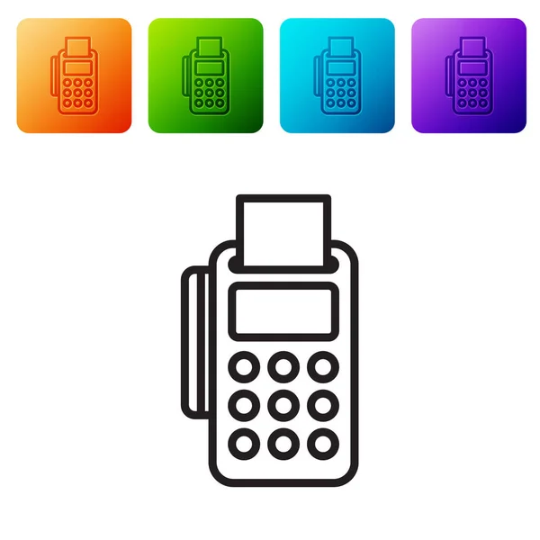 Zwarte Lijn Pos Terminal Met Ingevoegde Creditcard Gedrukte Ontvangstbewijs Pictogram — Stockvector