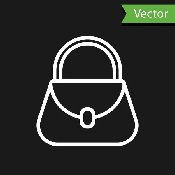 Línea Blanca Icono Del Bolso Aislado Sobre Fondo Negro Señal — Vector de stock