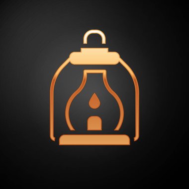 Altın Kamp Feneri simgesi siyah arkaplanda izole edildi. Vektör.