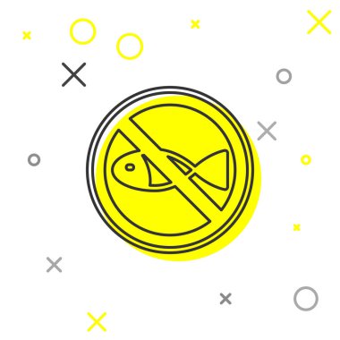 Gri hat. Beyaz arka planda balık tutma ikonu yok. İçki yasağı işareti. Vektör.