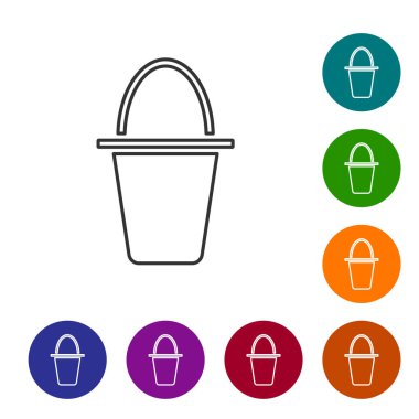 Beyaz arka planda siyah çizgi balıkçı kovası simgesi izole edildi. Kovadaki balık. Simgeleri renk daire düğmelerine ayarla. Vektör.