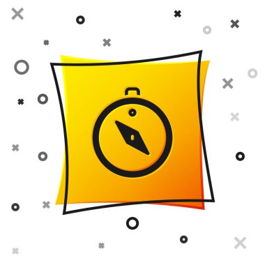 Siyah Pusula simgesi beyaz arkaplanda izole edildi. Rüzgâr yön bulma sembolü. Rüzgar gül işareti. Sarı kare düğme. Vektör.