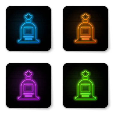 Parlayan neon rengi Full sack simgesi beyaz arkaplanda izole edildi. Siyah kare düğme. Vektör.