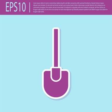 Retro mor kürek simgesi turkuaz arka planda izole edildi. Bahçe aletleri. Bahçecilik, tarım, çiftçilik aleti. Vektör.