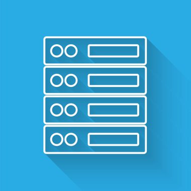 Beyaz çizgi sunucusu, Data, Web sunucu simgesi uzun gölgeli izole edildi. Vektör.